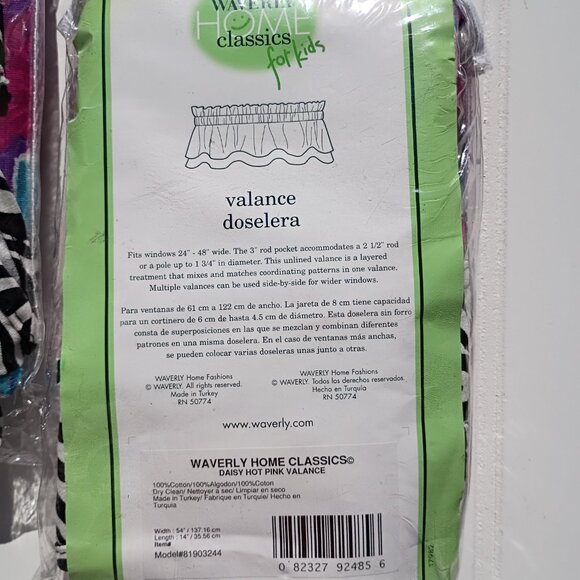 WAVERLY Kids Curtain Valances Daisy Hot Pink Zebra Print Pair NEW Girls Room Vtg - Picture 10 of 12